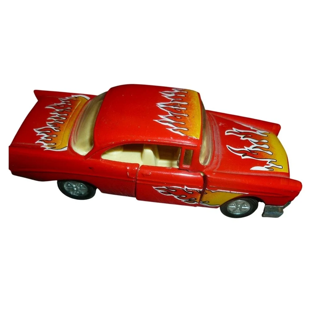 Red 1957‎ Chevrolet Bel Air Diecast Toy Car with Flame Graphics Opening Doors